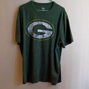 Vintage Majestic Green Packers Logo Tee with Yellow Trim